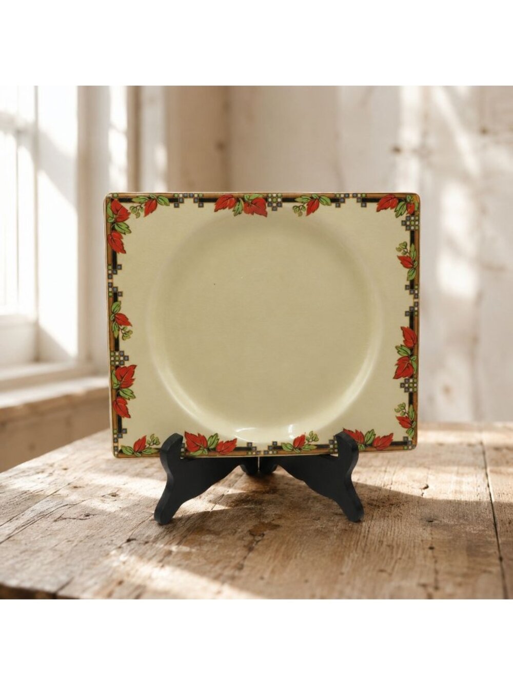 Royal Staffordshire Biarritz Ceramic Red Leaf Art Deco Plate 9" Vintage 1930s